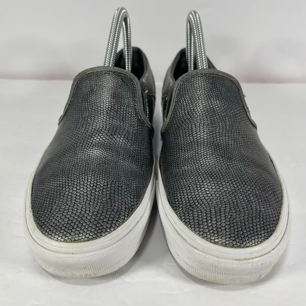 Vans Classic Slip-On Metallic Silver Snake Skin Pebble Texture Women's Size 7.5 - Image 3