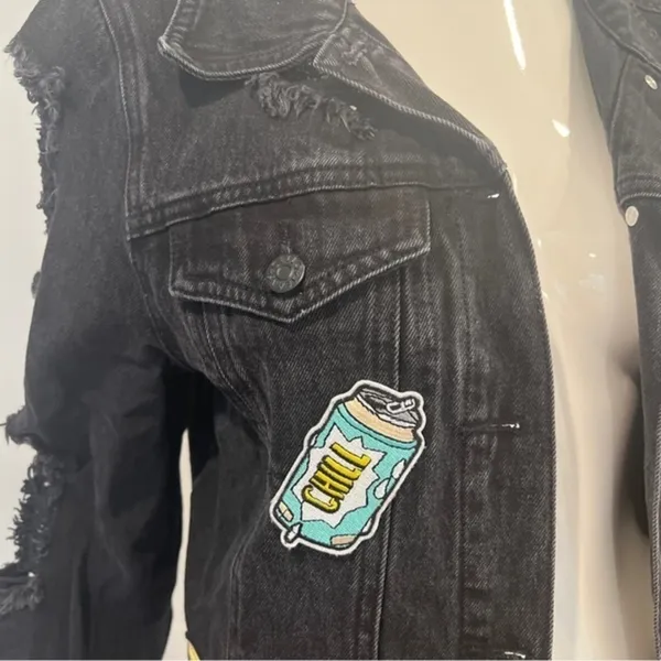 Cello Patch & Frayed Black Denim Jacket - Image 3