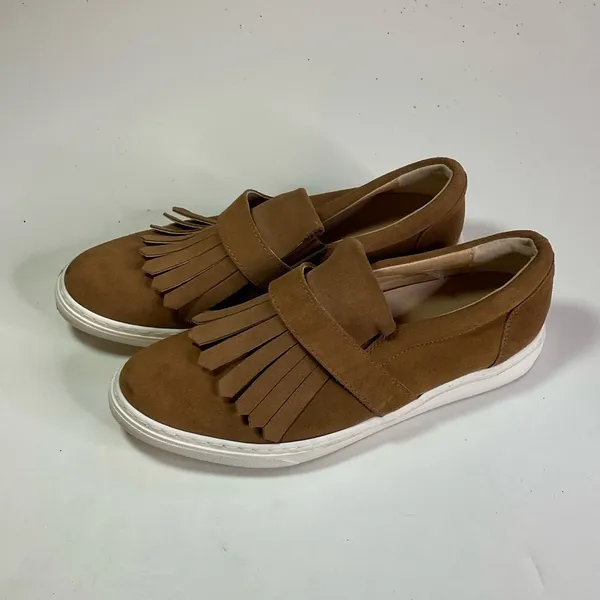 Anthropologie‎ Suede Fringe Slip On Loafers Size 38 - Image 4