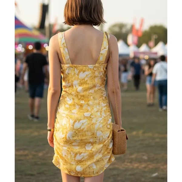 Louna Yellow Floral Ruched Mini Slip Dress XS Cotton Vacation Designer $200 - Image 8
