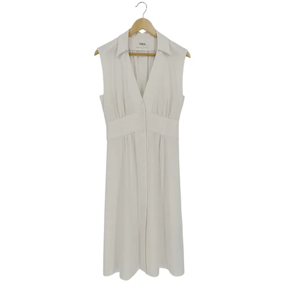 ba&sh Lady Dress Women XS Off-White‎ Sleeveless Button Front Midi Parisian Chic - Image 4