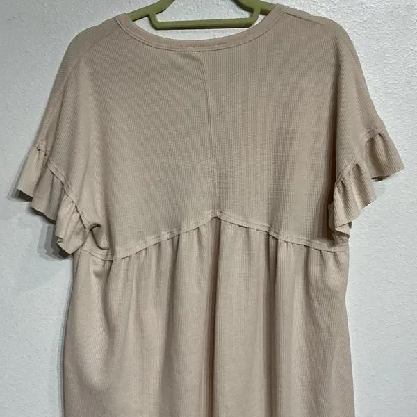 Altar’d State Blush Pink Waffle Knit Babydoll Ruffle Sleeve Top Sz M - Image 7