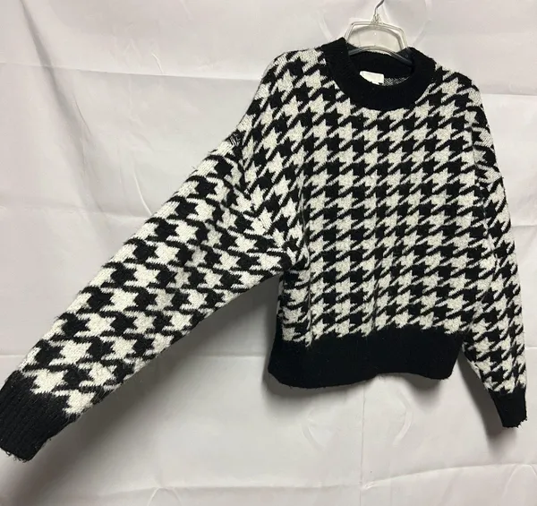 H&M Wool Blend Pullover Knit Chunky Black & White Sweater Size XS - Image 3