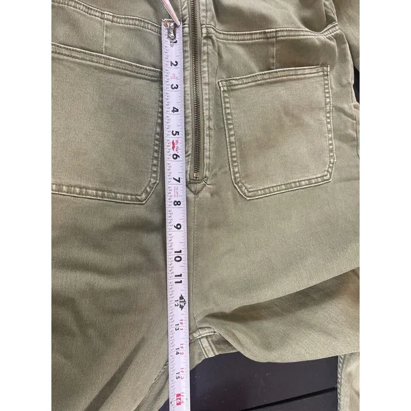 Free People M Army Green Utility Jumpsuit Boiler Suit Coverall Zip Front - Image 14
