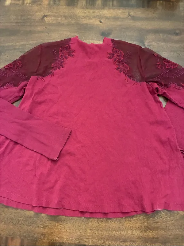 Free People Top Daniella Illusion Women’s Small Burgundy Lace Long Sleeve - Image 4