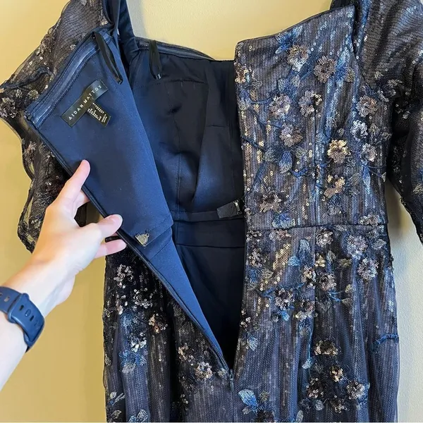 Aidan Mattox Blue Sequin Off the Shoulder‎ Dress Gown Long 6 - Image 11