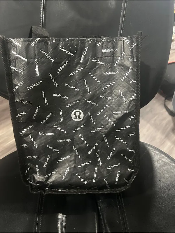 lululemon athletica Black Logo reusable Tote bag perfect for packing lunch. - Image 6