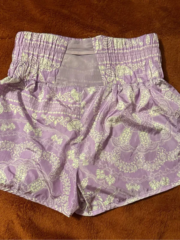 Free People Lavender Paisley High-Waist Smocked Shorts - Image 2