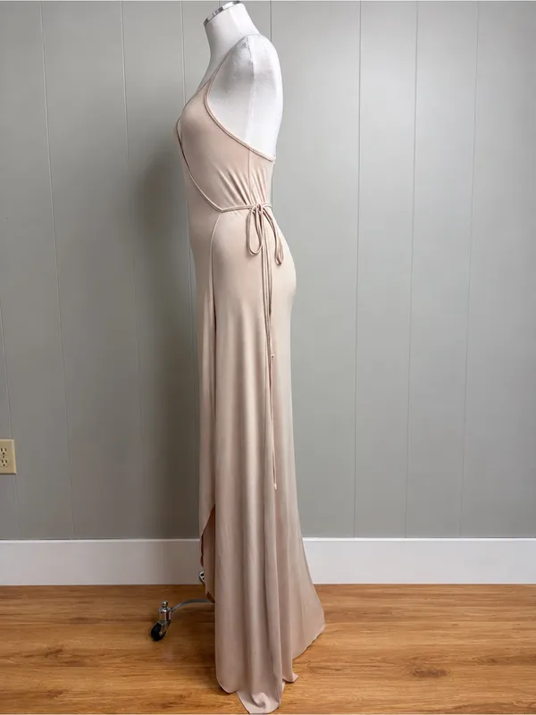 Clayton NWT Dita Wrap Maxi Dress XS Nude Beige Made USA - Image 2