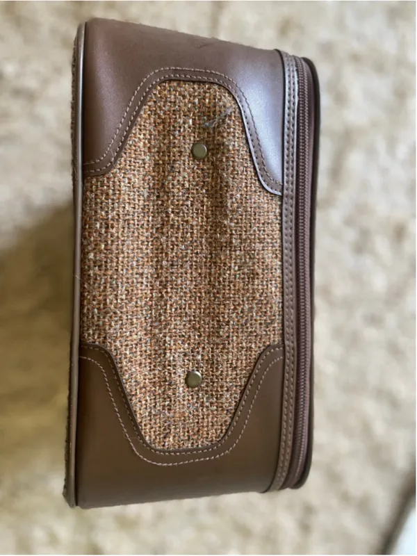 Vintage Frontier Tweed Carry On Suitcase Retro Travel Luggage Brown Weekend Bag - Image 9