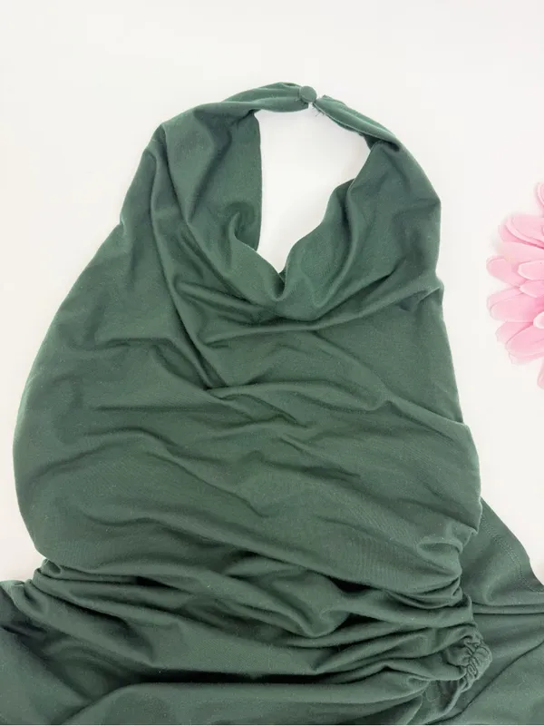 Reformation Jazlyn Knit Dress Midi Maxi Forest Hunter Green Halter Ruched - Image 6