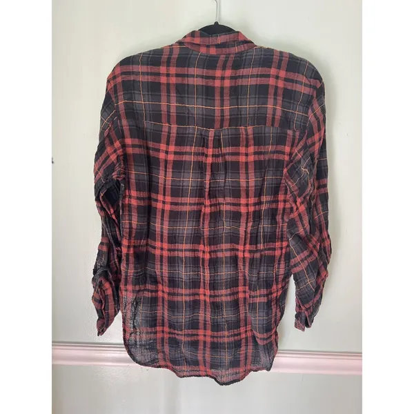 Zara Womens Plaid Button Shirt Top‎ Premium Denim Collection Red XS - Image 4