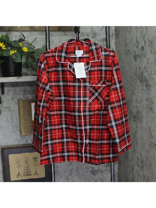 NWT Casual Nights Cotton Long Sleeve Button Down Pajama Set Red Black Plaid L - Image 3