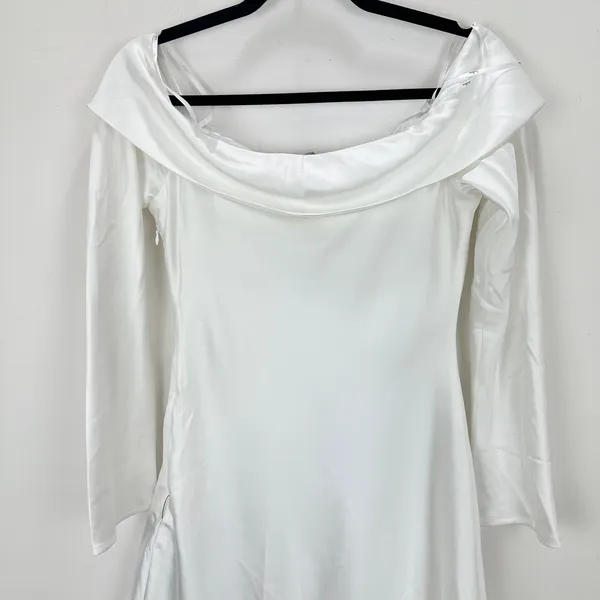 Lulus Luxurious Vision White Satin Off-the-Shoulder Mini Dress Party Medium NWT - Image 12