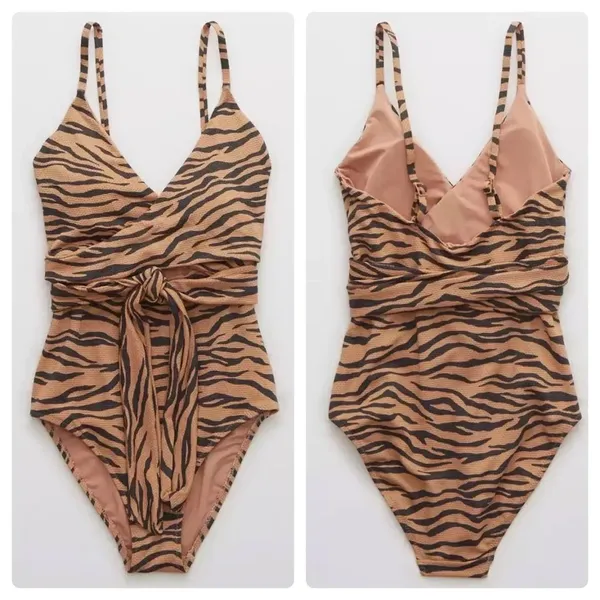 Aerie Tiger Print Wrap One-Piece Cutout Swimsuit - Image 8