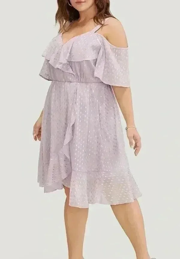 NWT!geometric ruffle trim cold shoulder pocket wrap dress size 14–16 or 1X - Image 5