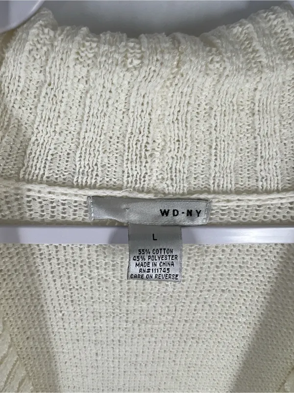 WD-NY Ivory Open‎ Knit Cotton Blend Shawl Collar Cardigan Size L - Image 2