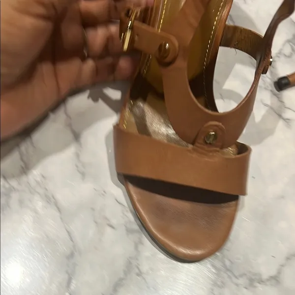 Ivanka Trump Tan Strappy Sandals with Block Heel B03 - Image 2