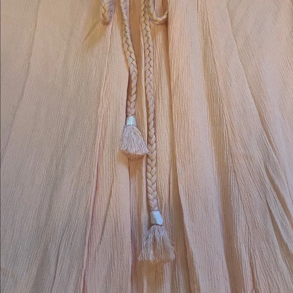 Lovestitch ruffled slit smocked maxi dress tassels new small peach pink rayon - Image 5
