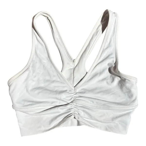 ALO Yoga White Ruched V-Neck Sports Bra - Image 4