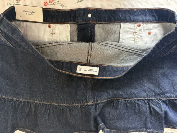Abercrombie Mid Rise Drop-Waist Ruffle Denim Mini Skirt - Image 3