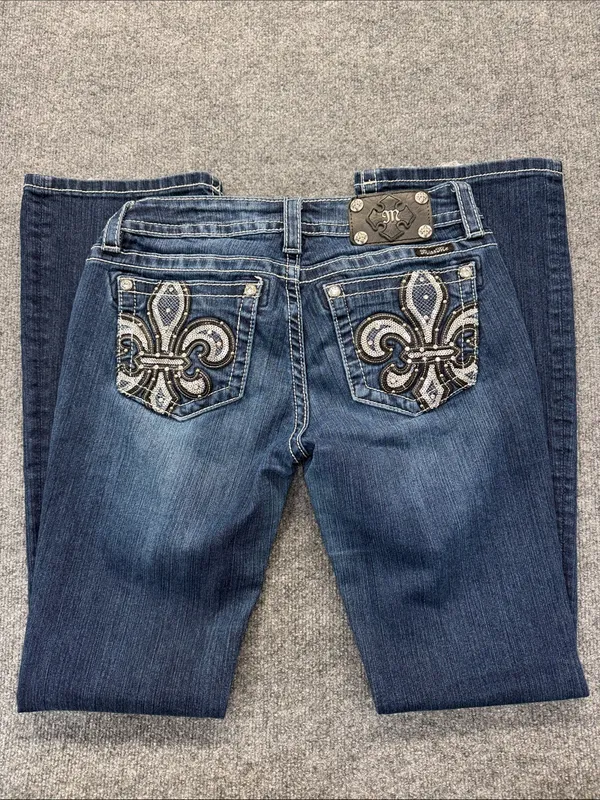 Miss Me Dark Blue Flare Jeans with Contrast Stitching - Image 3