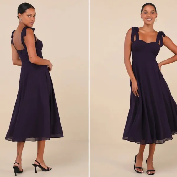 LULUS Sexy Prom Wedding Bridesmaid Sexy Classy Bustier Flowy Flirty Midi Dress - Image 3