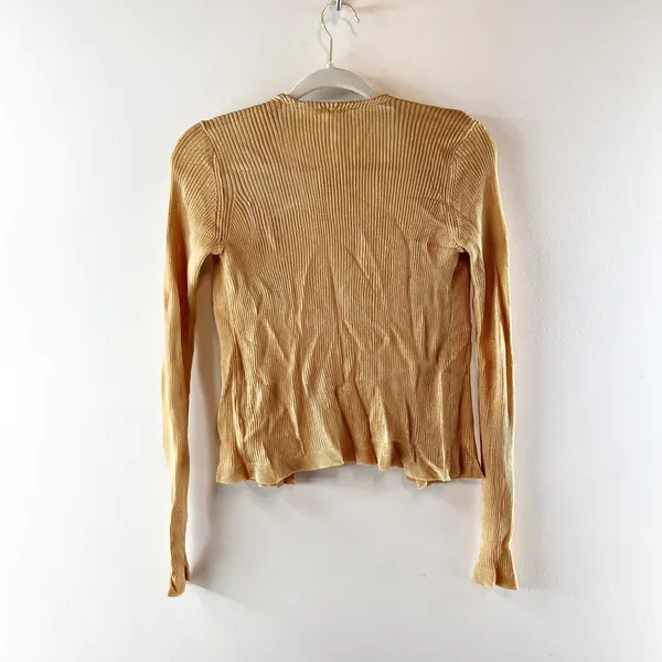 Free People Open Lightweight Knit Cardigan Sweater Metallic Gold Tan XS - Image 3