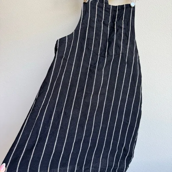 Reformation 100% Linen Black White Stripe Overall Mini Dress Size 6 Small - Image 2
