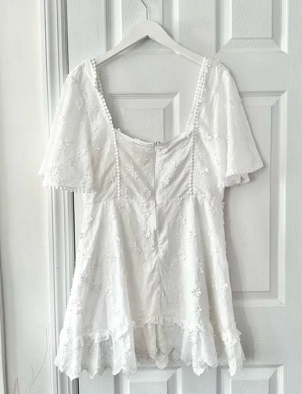 Showpo White Lightweight Fancy A Spritz Square Neck Embroidered Mini Dress 12 US - Image 10