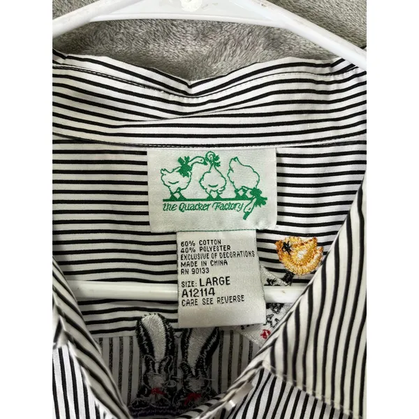 Vintage Noah’s Ark Embroidered Striped Button Down Shirt Whimsical Large - Image 5