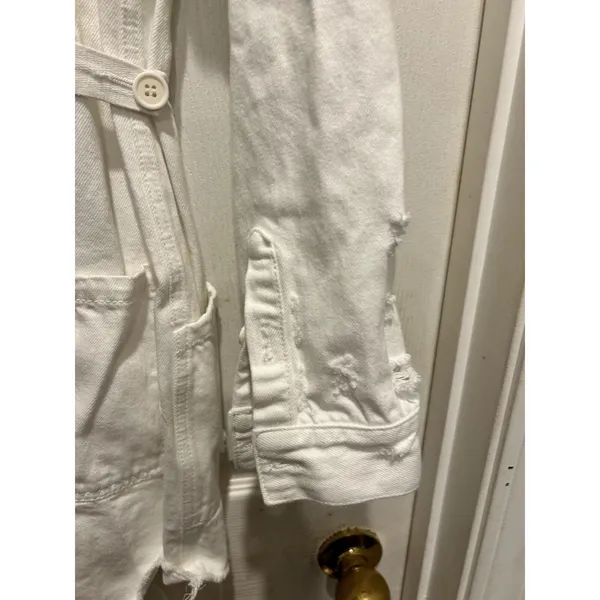 Pistola White Distressed Denim Utility Romper P1533HF-ATW Small Long Sleeve - Image 9