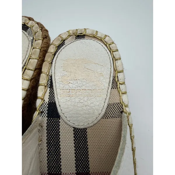 Burberry Wedge Sandals Womens 39 White Nova Check Espadrille Thong Leather - Image 9