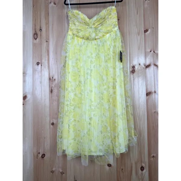 NWT Lulus Perfect Whimsy Yellow Floral Mesh Strapless Midi Dress Tube Size XL - Image 2