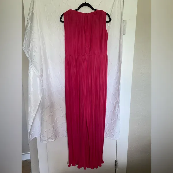 Beyond Words Pink Long Wide Leg Flowey Jumpsuit Romper L Ribbed Sleeveless - Image 8