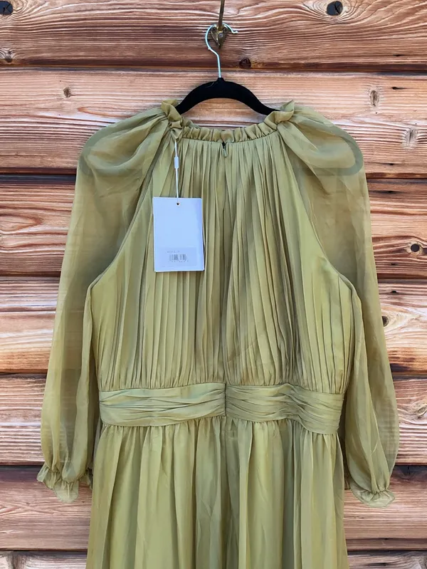 Mac Duggal Size 20 Olive Green Plus Size Chiffon Ruffle High Neck Maxi Gown - Image 7
