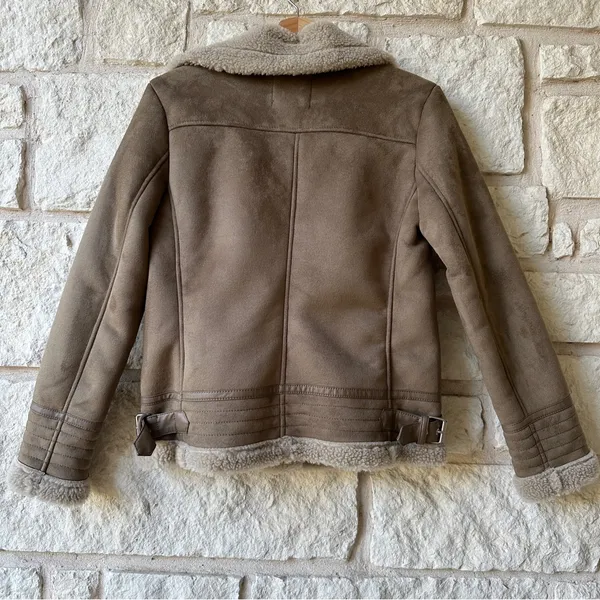 Zara Women's Tan Faux Suede Biker Jacket - Image 4