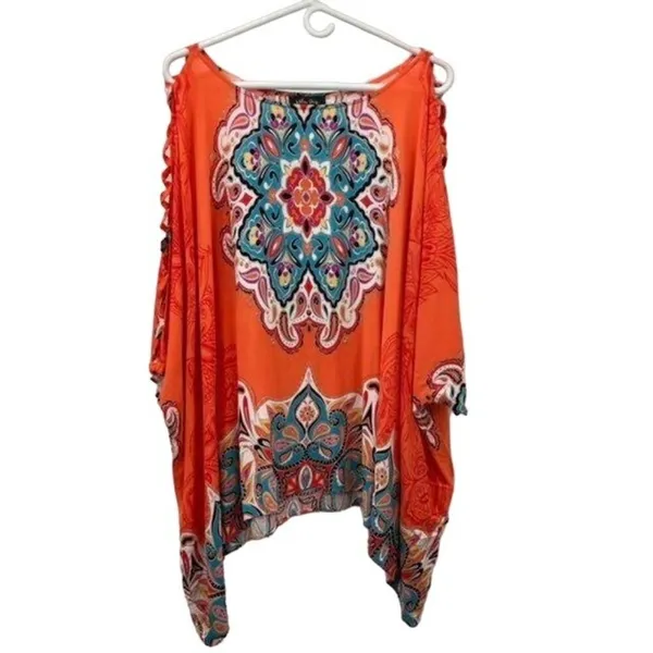 Melissa Paige Blouse Womens L Used Orange Blue - Image 2