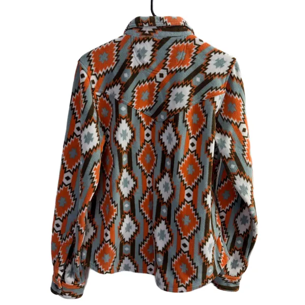 Outback Trading Tabitha Big Shirt Womens Medium Orange Button Up Fleece Aztec - Image 9
