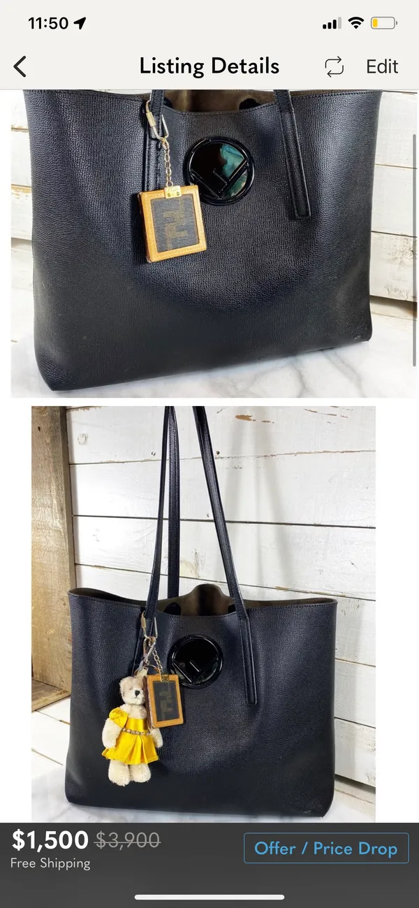 Fendi Textured Leather Logo Shopping Tote & Detachable Pouch - Image 20