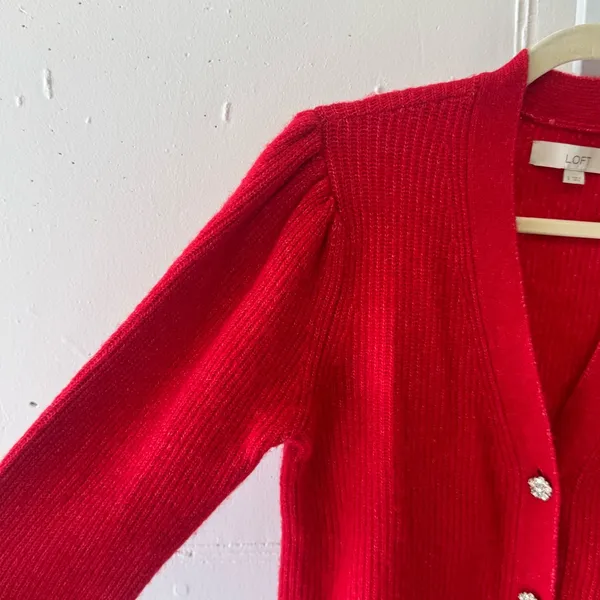 NWOT LOFT Rhinestone Buttons Relaxed‎ Fit Knit Cardigan Sweater Red Small - Image 6