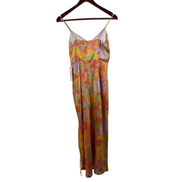 Runaway The Label Tammy Midi Dress S Floral Orange Yellow Satin Slit Retro New‎ - Image 7
