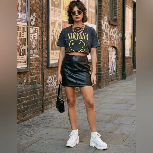 Vintage 90s eyecandy black pleather vegan leather party girl festival Mini Skirt - Image 2