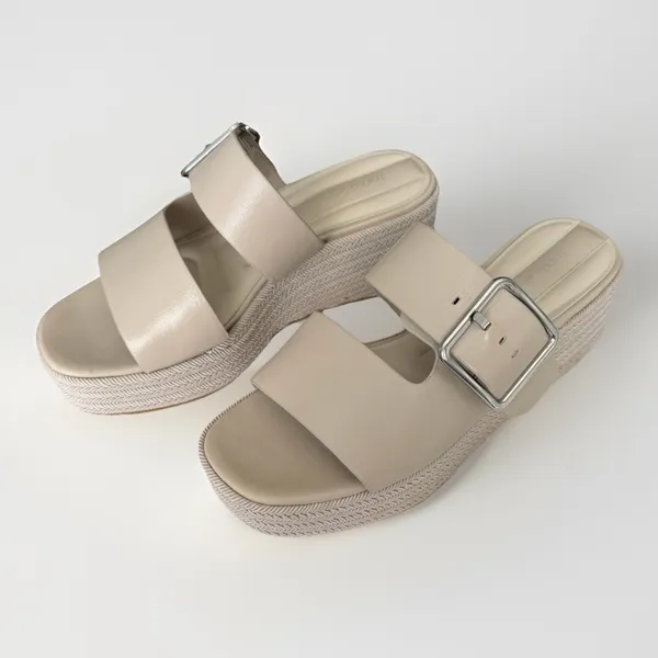 Franco Sarto Platform Wedge Slide Sandals Beige Buckle Comfort Women's US 7.5 - Image 2