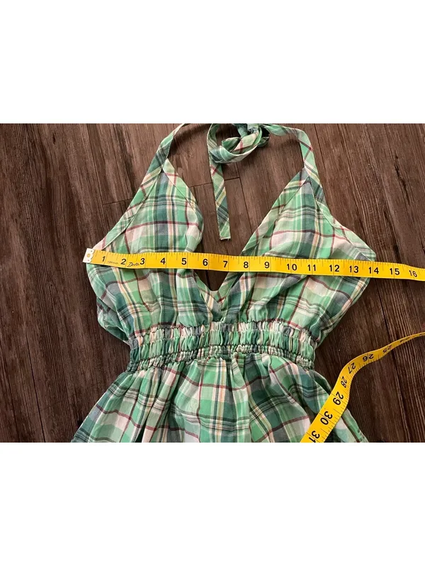 VTG Charlotte Russe Green Plaid Sleeveless Halter Top Sz M - Image 4