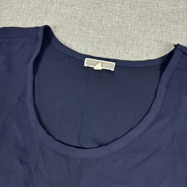 Athropologie‎ Pleione Blouse Womens M Blue Scoop Neck Short Sleeve Pleated Tunic - Image 2
