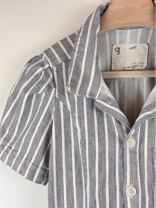 Pilcro Anthropologie The Kit Utility Romper Size 12 Blue White Stripe Cotton - Image 6
