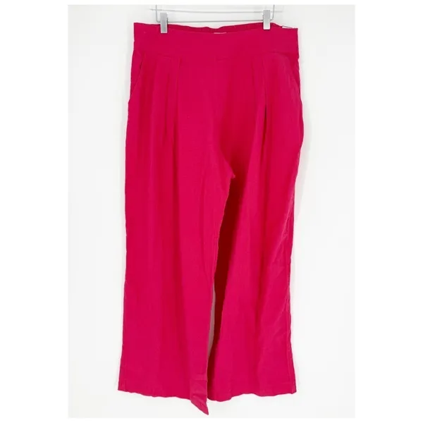 NWT Abercrombie & Fitch Wide Leg Linen Blend Trousers‎ L Pink Coastal Chic - Image 2