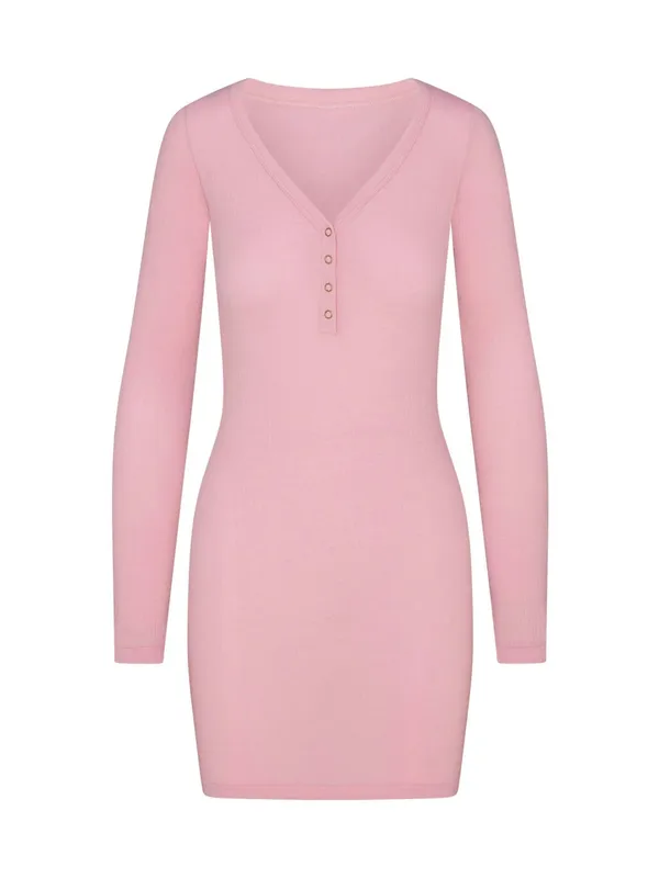 SKIMS (G14) WOOL RIB HENLEY DRESS (10878) | Color HALITE | Size SMALL - Image 3