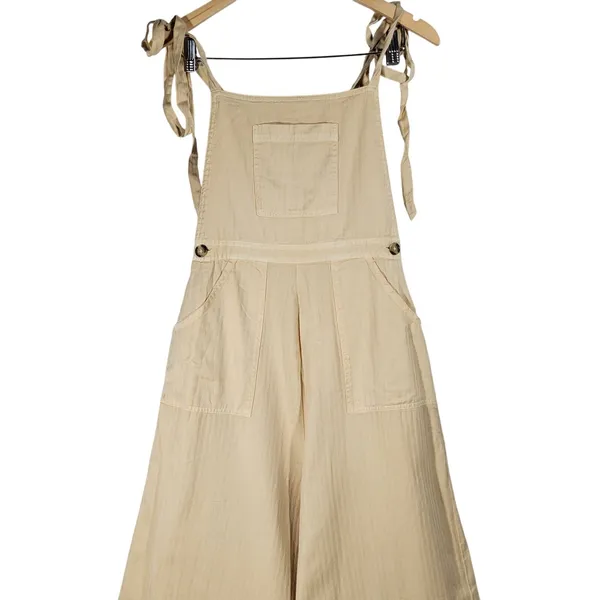 ASOS DESIGN Wide Leg Tie Strap Jumpsuit Tall Beige Cotton‎ Women's Size 0 - Image 3